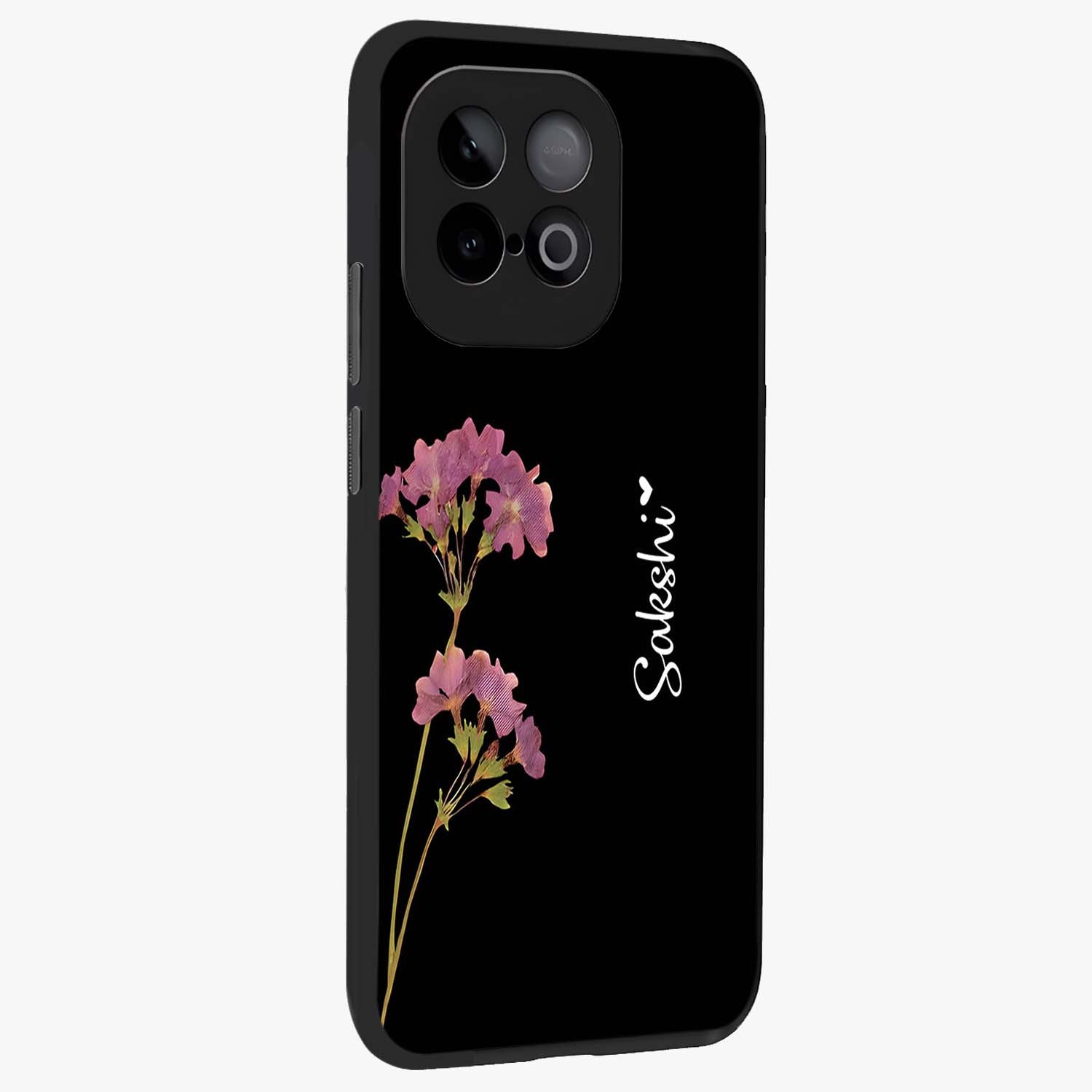 Riching Lavender Flower Custom Name Glass Case upright view showcasing elegant lavender floral artwork with personalized aesthetic.