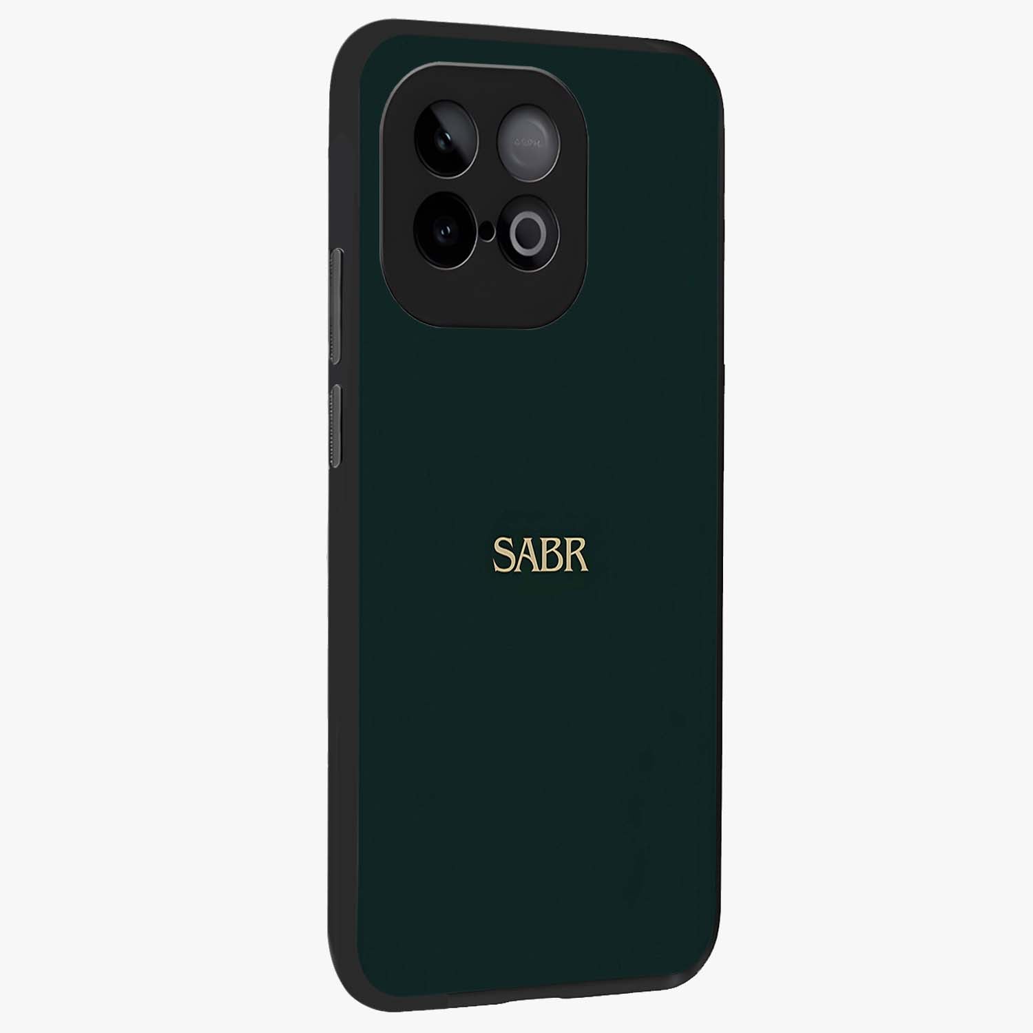 Sabr Minimal Patience Glass Case upright view showcasing calm minimalist artwork with motivational patience theme.