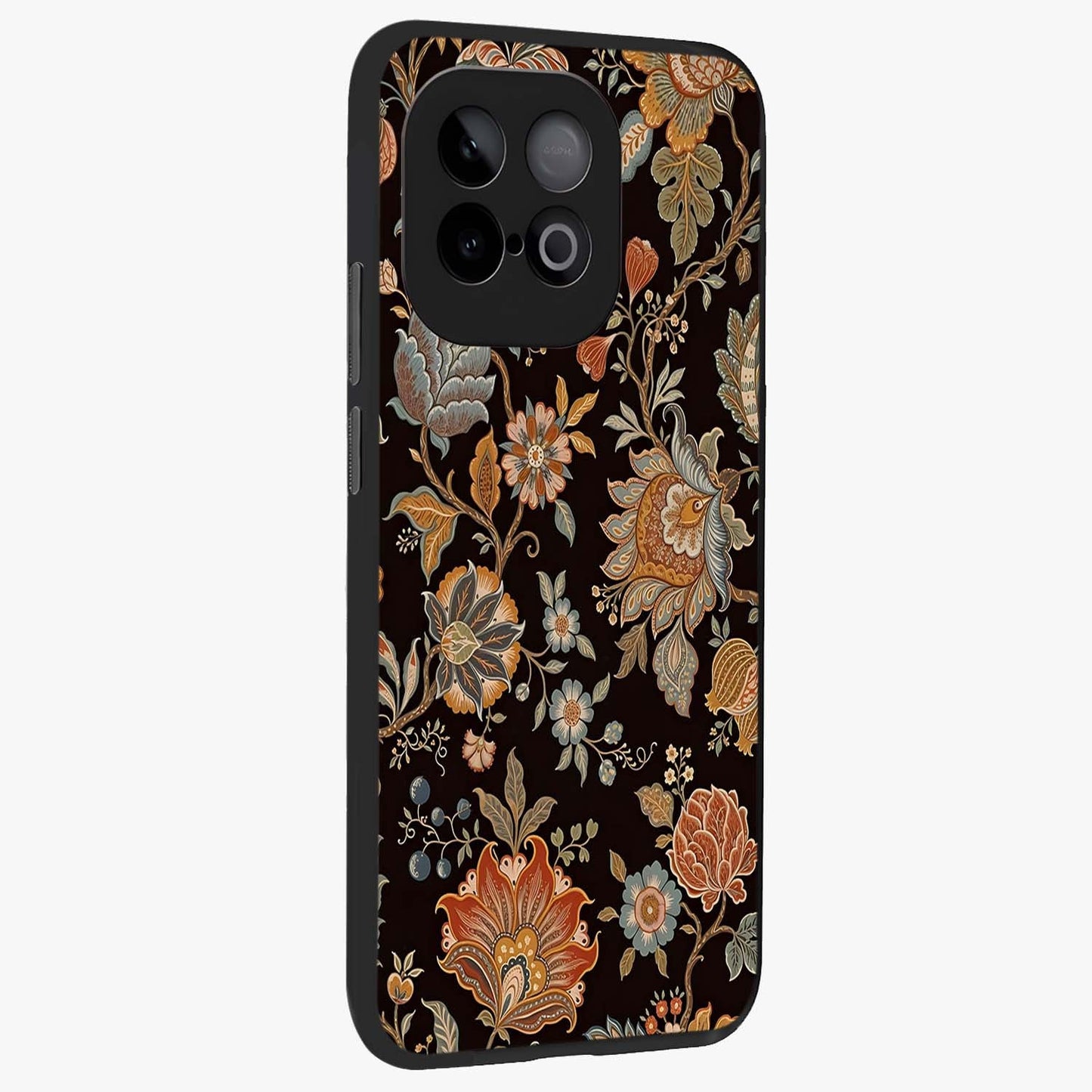 Vintage Floral Dream Glass Case upright view showcasing delicate floral artwork with timeless vintage theme.