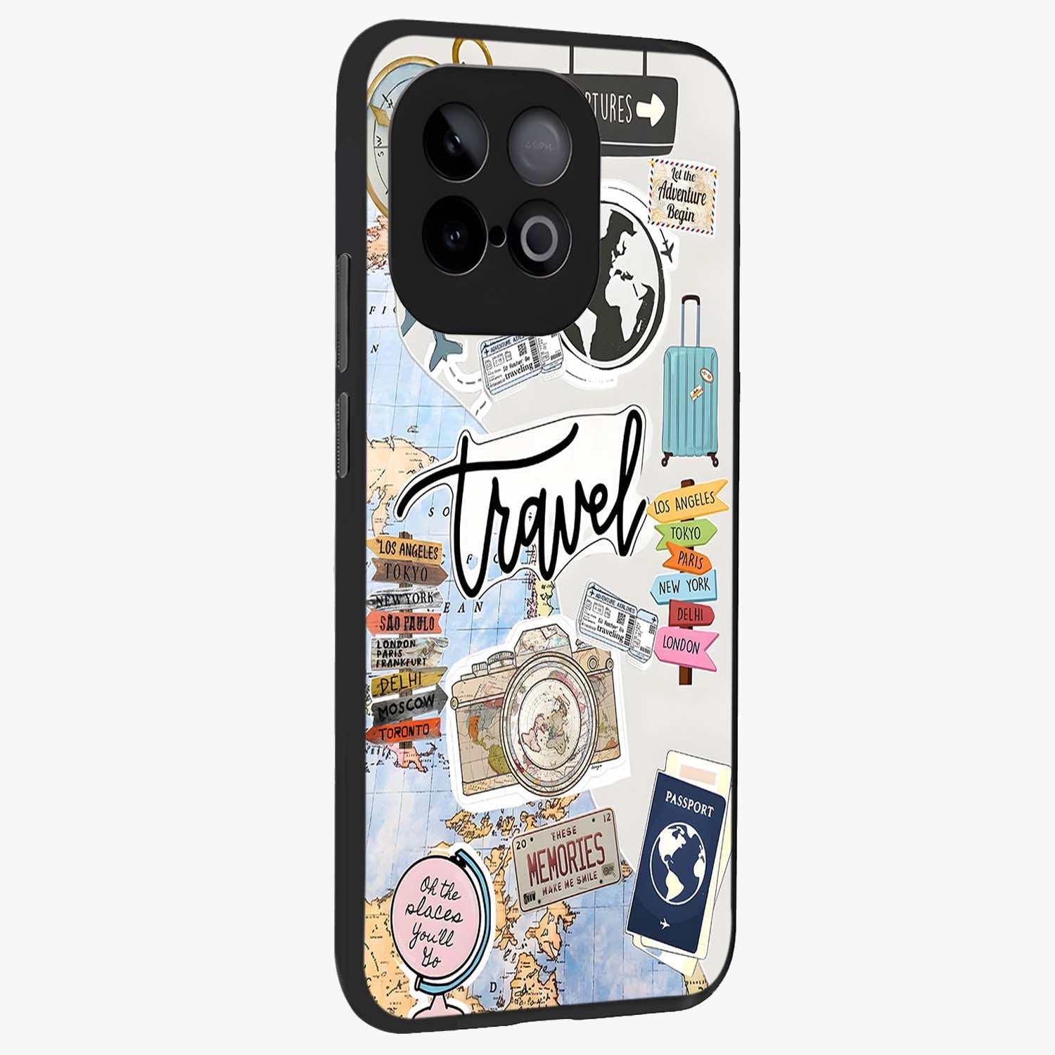 Wanderlust Journal Glass Case upright view showcasing wanderlust inspired artwork with creative exploration theme.