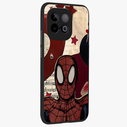 Web Warrior Vibes Glass Case upright view showcasing energetic superhero artwork with bold action theme.