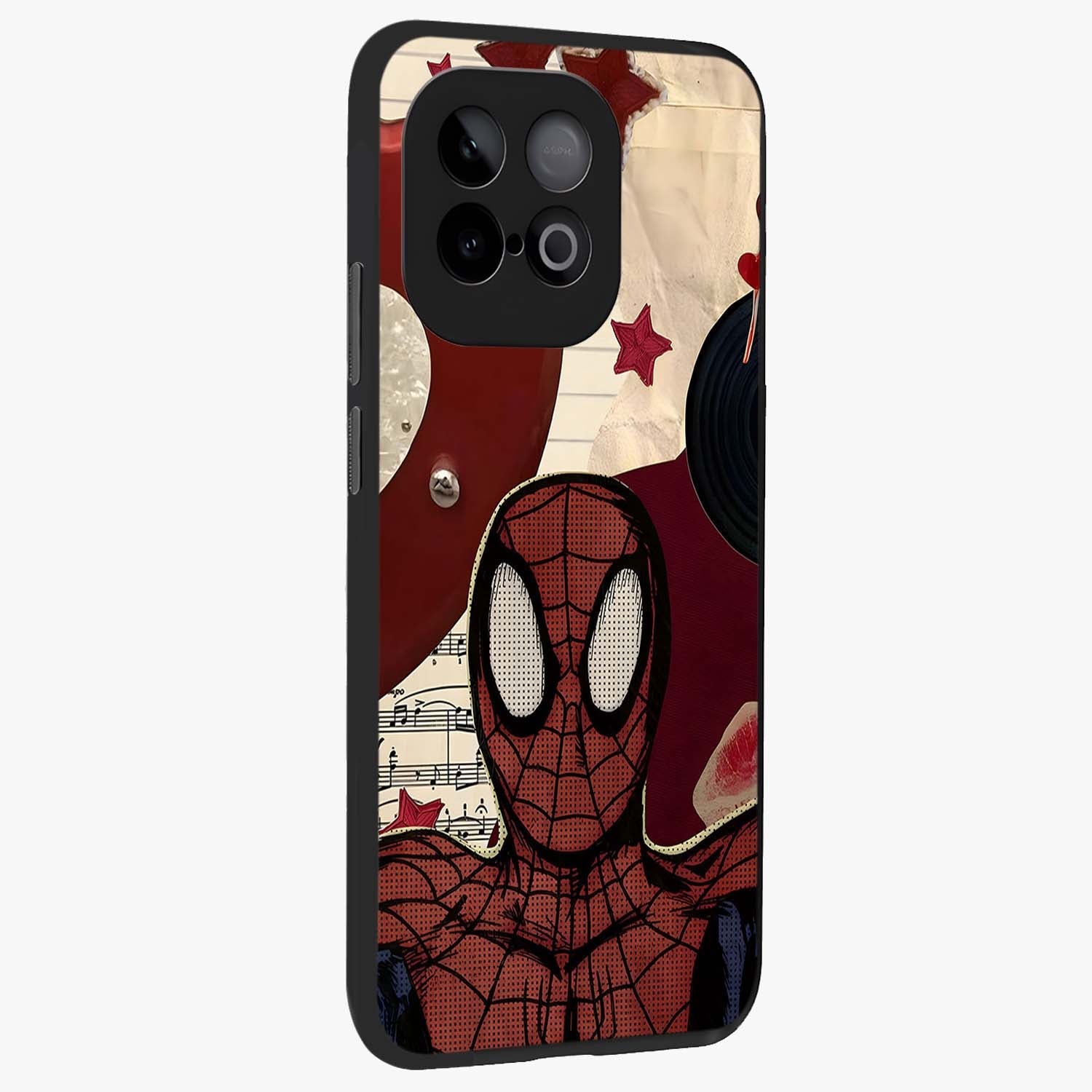 Web Warrior Vibes Glass Case upright view showcasing energetic superhero artwork with bold action theme.