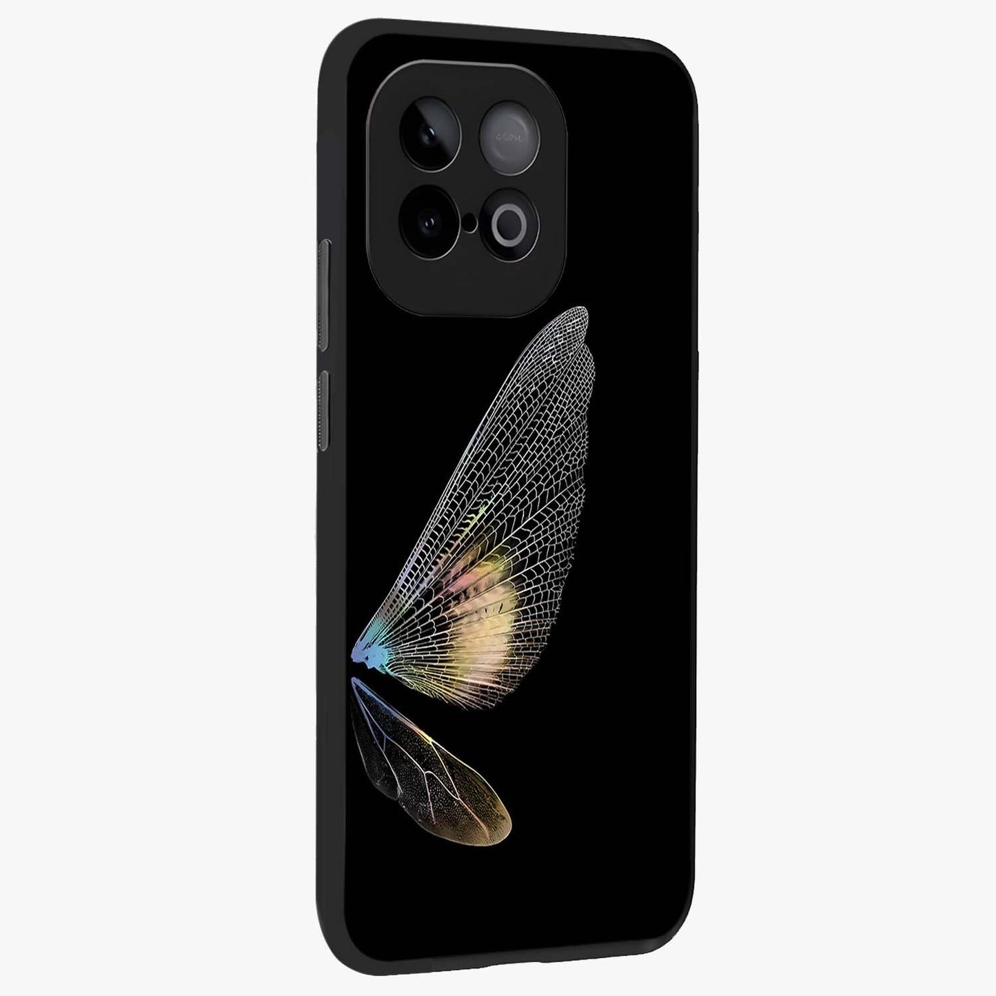 Whispers Of Wings Glass Case upright view showcasing elegant wing artwork with light airy theme.