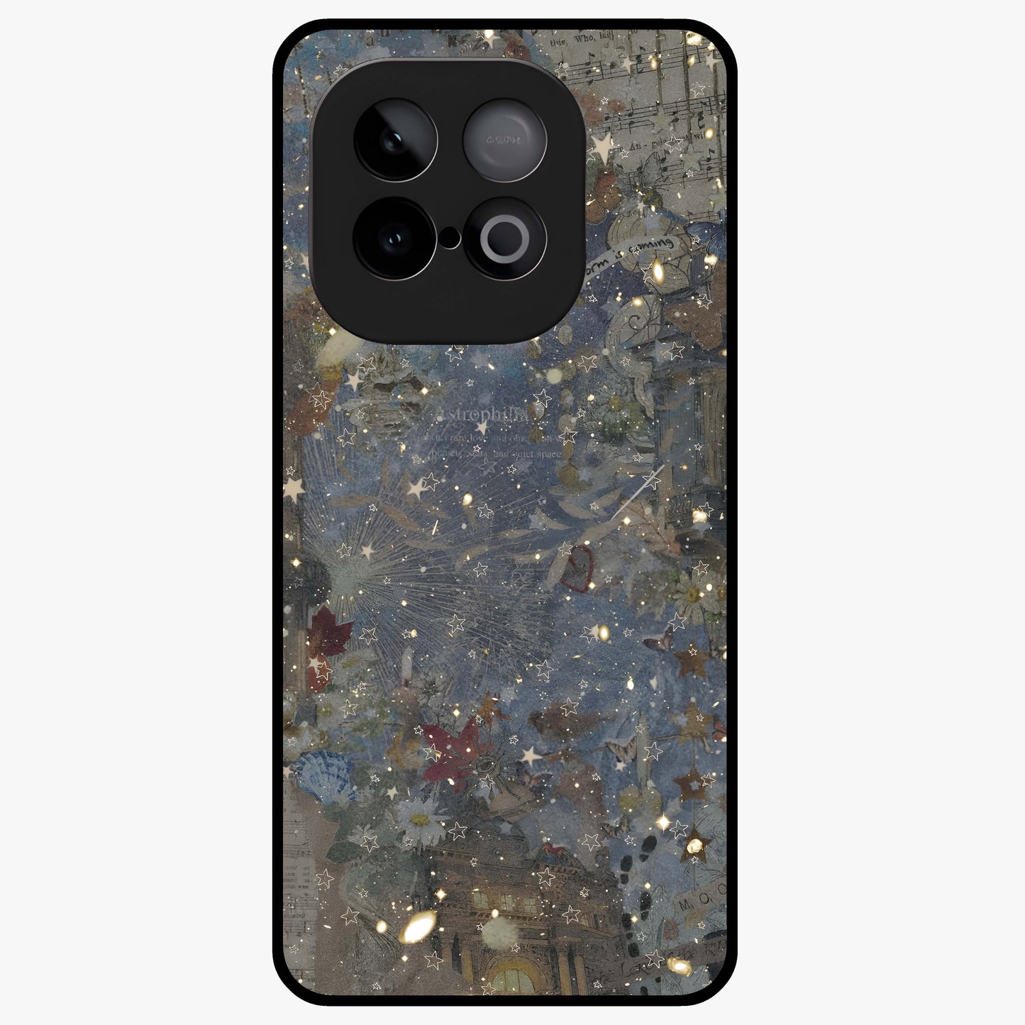 Aesthetic Astrolophia Glass Case showing flat back view with dreamy aesthetic design and glossy glass finish.
