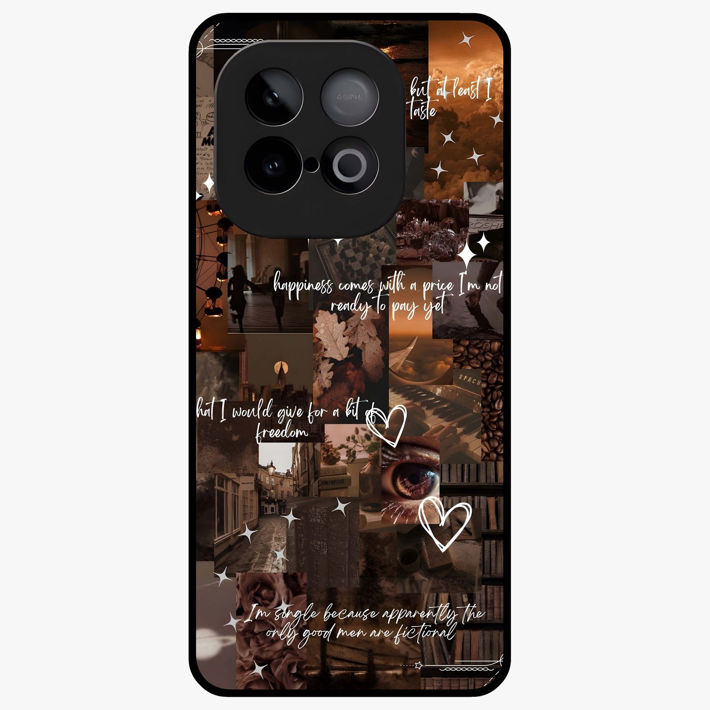 Bittersweet Aesthetic Chaos Glass Case showing flat back view with artistic chaotic aesthetic design and glossy glass finish.