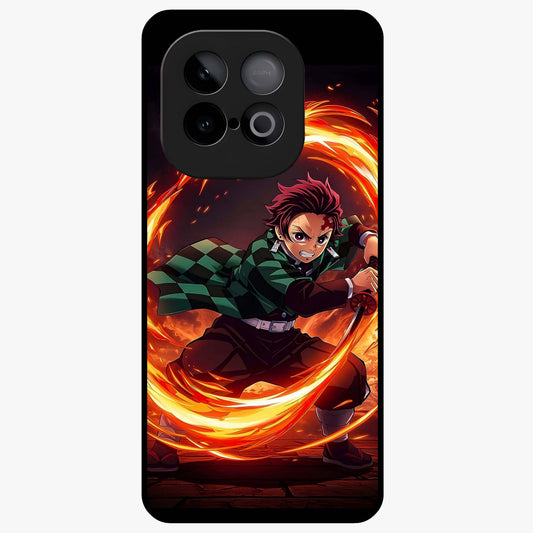 Blazing Sword Resolve Glass Case showing flat back view with fiery sword artwork and glossy glass finish.