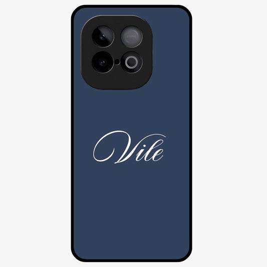 Blue Background Personalized Custom Name Glass Case showing flat back view with minimal blue background and custom name design.