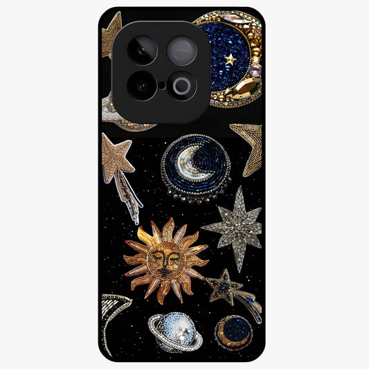 Celestial Gem Constellations Glass Case showing flat back view with sparkling constellation artwork and glossy glass finish.