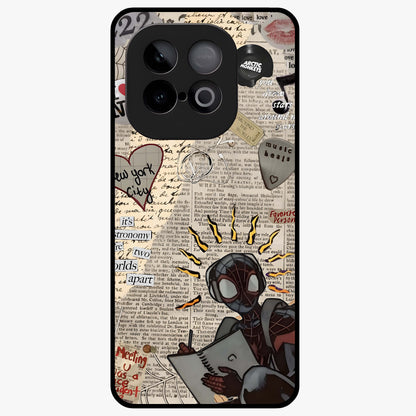 City Dream Sketch Glass Case showing flat back view with artistic city skyline sketch artwork and glossy glass finish.