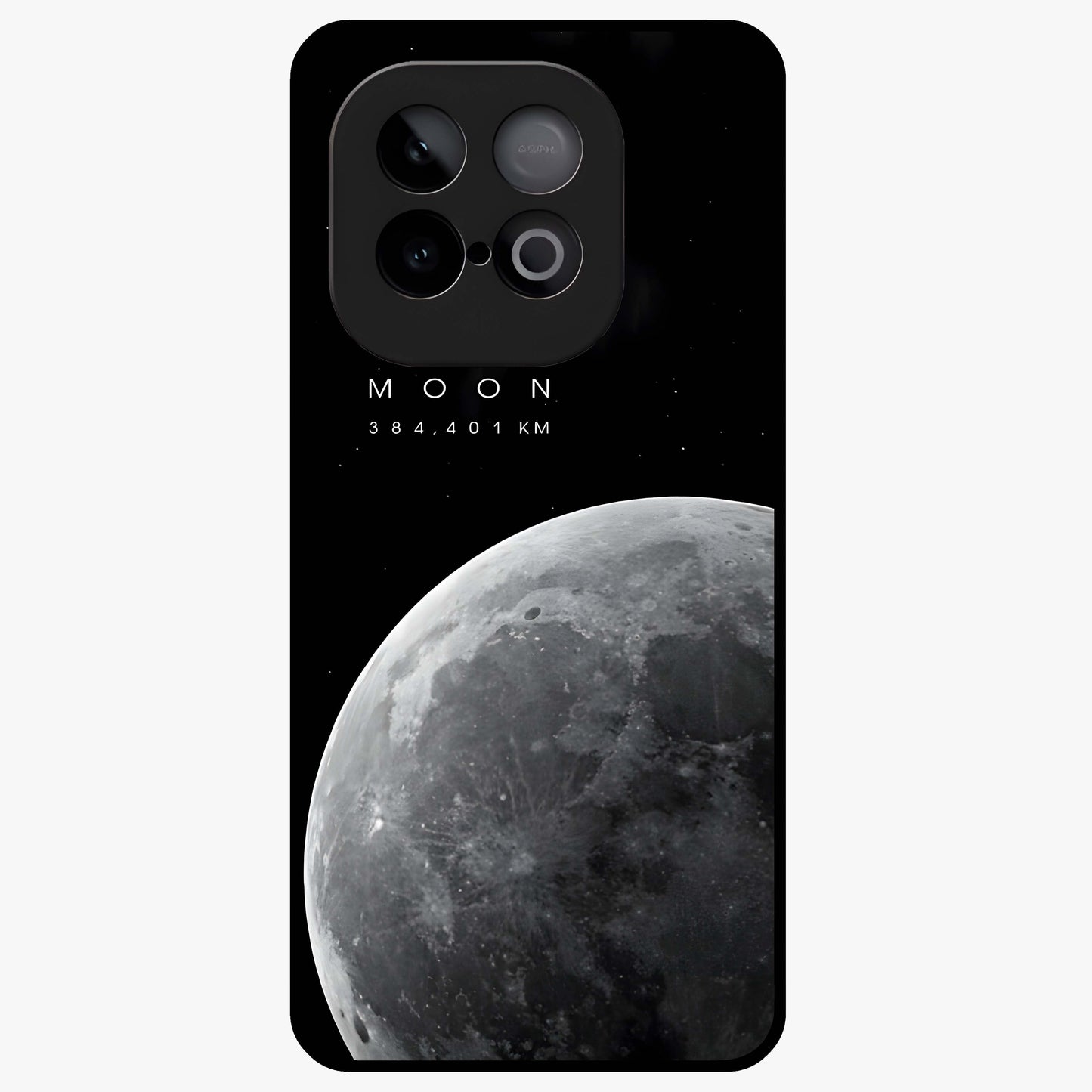 Cosmic Moon Glow Glass Case showing flat back view with glowing moon artwork and glossy glass finish.