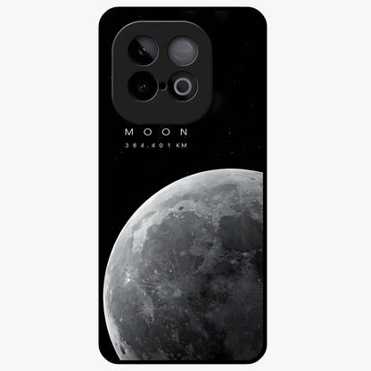 Cosmic Moon Glow Glass Case showing flat back view with glowing moon artwork and glossy glass finish.