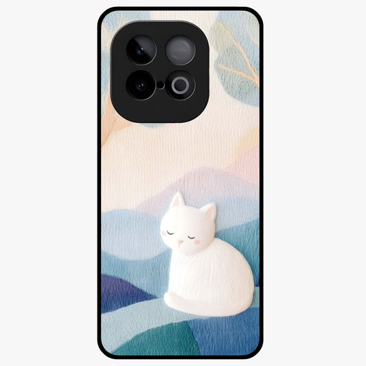 Cotton Dream Cat Glass Case showing flat back view with soft dreamy cat artwork and glossy glass finish.