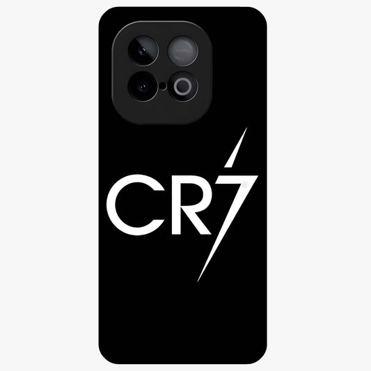 Cr7 Elite Strike Glass Case showing flat back view with dynamic football inspired artwork and glossy glass finish.
