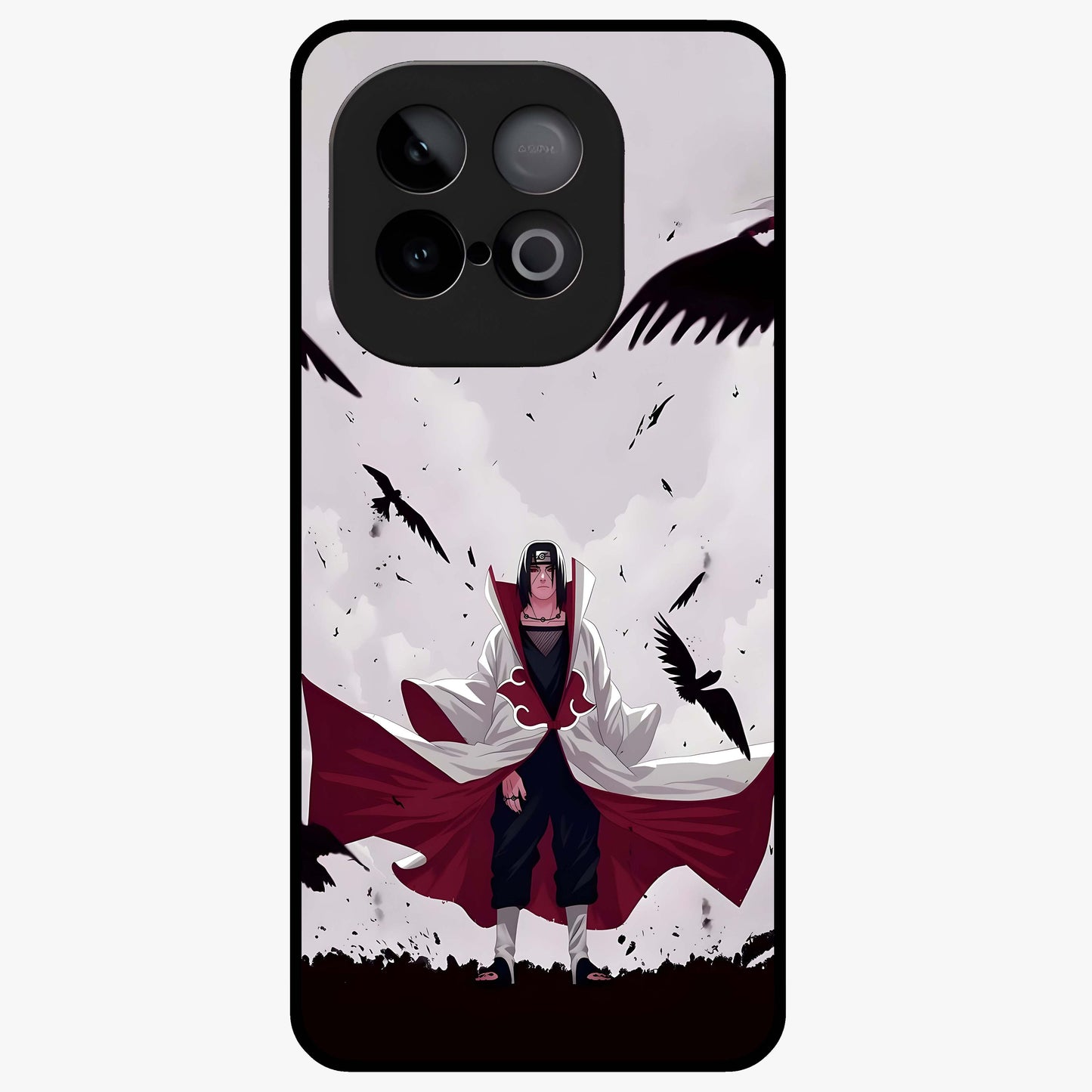 Crimson Crow Ascension Glass Case showing flat back view with mystical crow artwork and glossy glass finish.