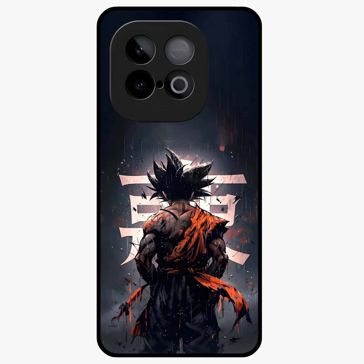 Dark Warrior In Rain Glass Case showing flat back view with warrior artwork in rainy atmosphere and glossy glass finish.