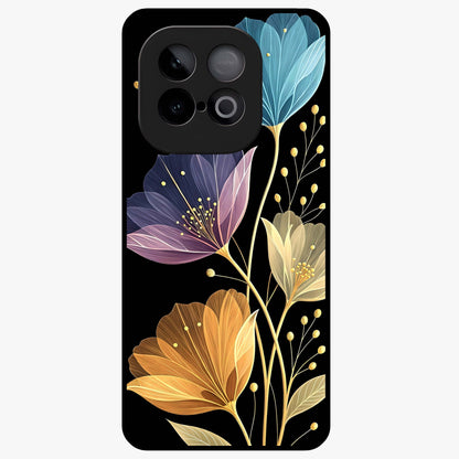 Delicate Multicolor Flowers Glass Case showing flat back view with vibrant floral artwork and glossy glass finish.
