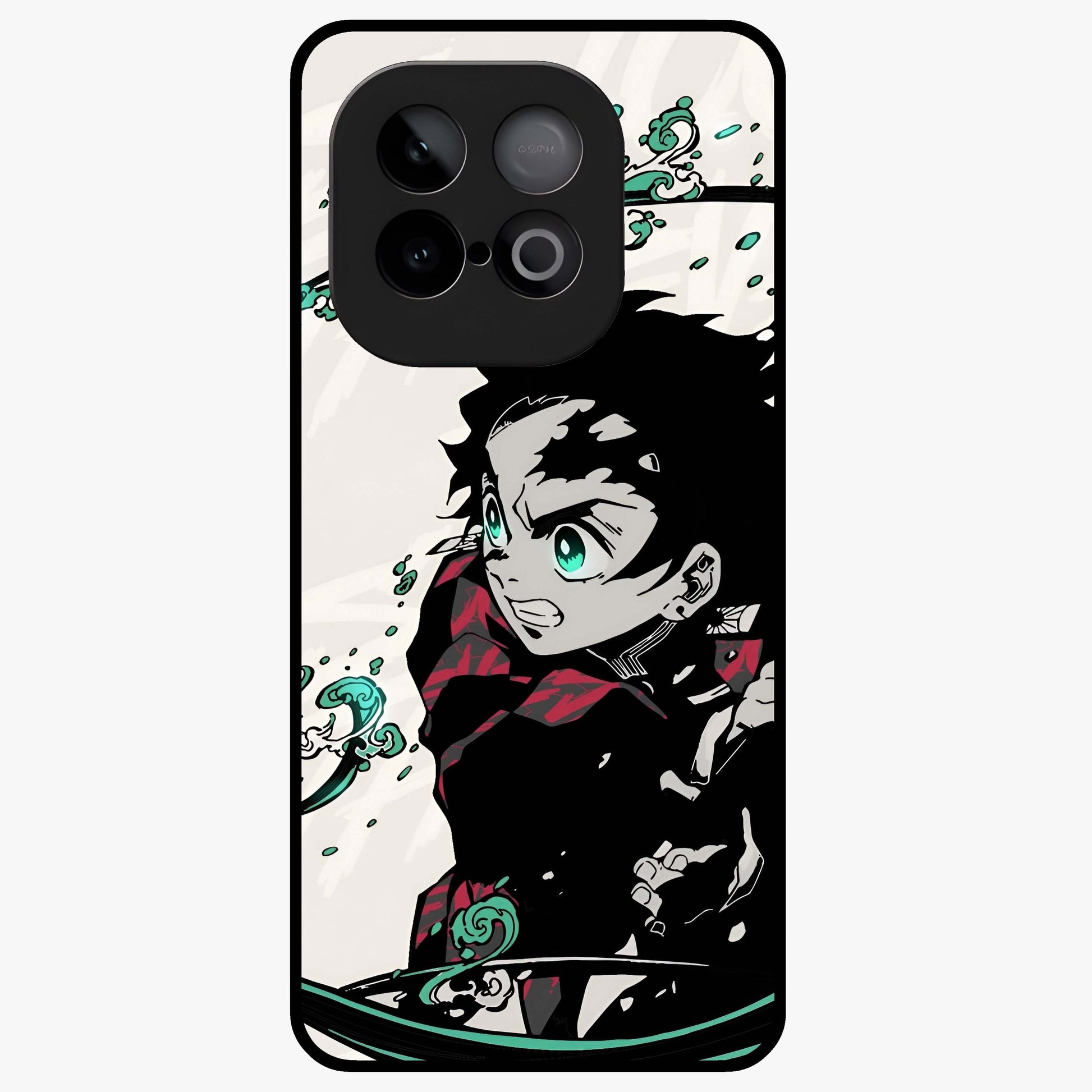 Demon Slayer Glass Case showing flat back view with bold anime inspired artwork and glossy glass finish.