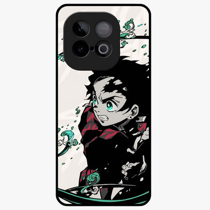 Demon Slayer Glass Case showing flat back view with bold anime inspired artwork and glossy glass finish.