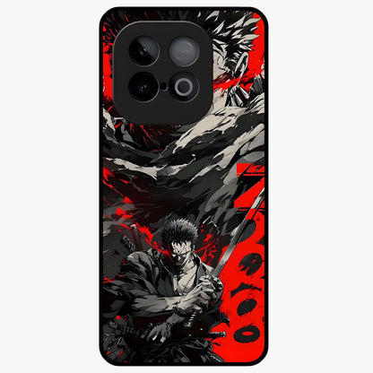Demon Sword Resolve Glass Case showing flat back view with fierce sword warrior artwork and glossy glass finish.