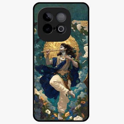 Divine Krishna Art Glass Case showing flat back view with Lord Krishna artwork and glossy glass finish.