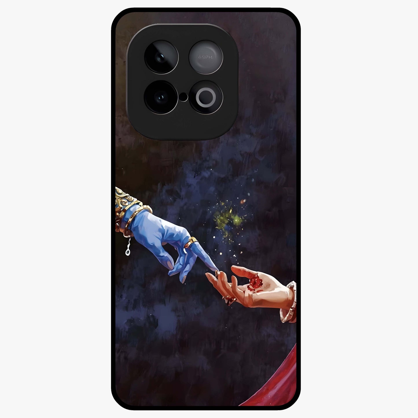 Divine Touch Eternal Glass Case showing flat back view with spiritual themed artwork and glossy glass finish.