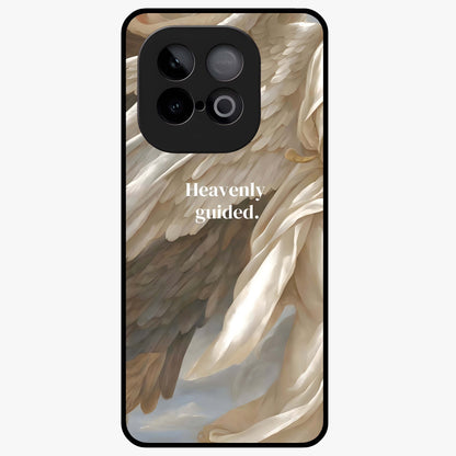 Divine Winged Grace Glass Case showing flat back view with elegant wing inspired artwork and glossy glass finish.