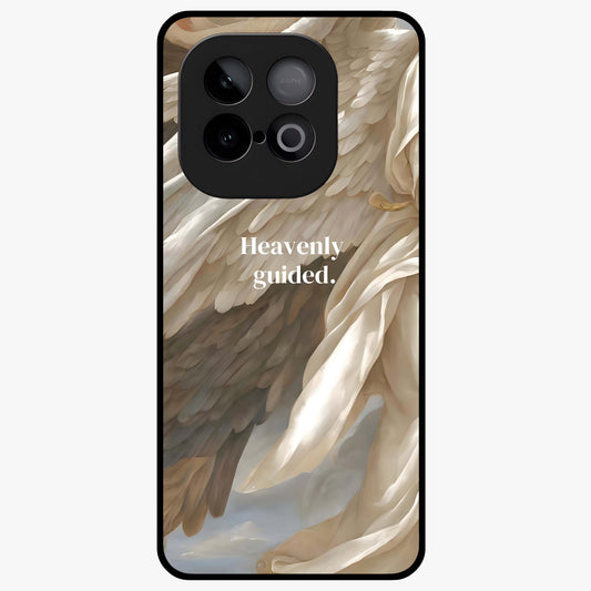 Divine Winged Grace Glass Case showing flat back view with elegant wing inspired artwork and glossy glass finish.