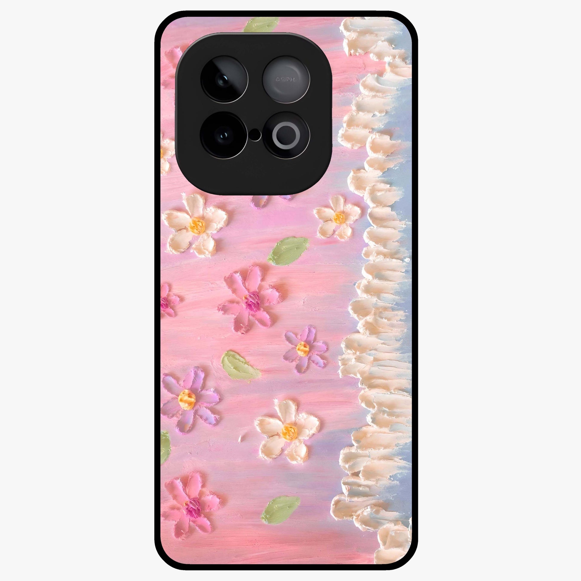 Dreamy Painted Garden Glass Case showing flat back view with artistic painted floral garden artwork and glossy glass finish.