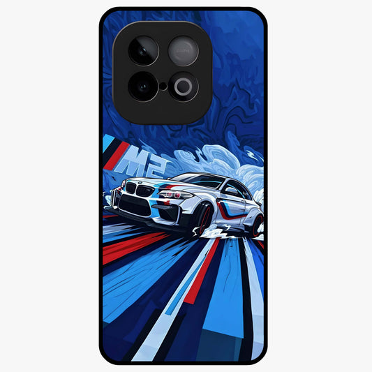 Drift Power Rush Glass Case showing flat back view with dynamic racing inspired artwork and glossy glass finish.