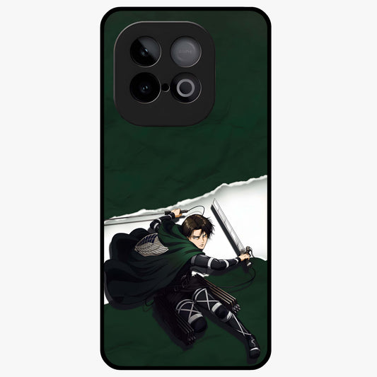 Emerald War Vanguard Glass Case showing flat back view with powerful warrior themed artwork and glossy glass finish.