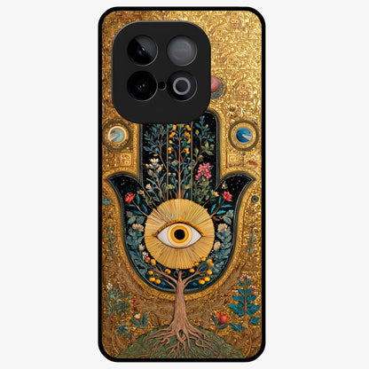 Ethereal Evil Eye Glass Case showing flat back view with mystical evil eye artwork and glossy glass finish.