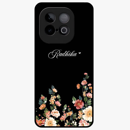Floral Design With a Custom Personalized Name Glass Case showing flat back view with floral artwork and personalized name design.