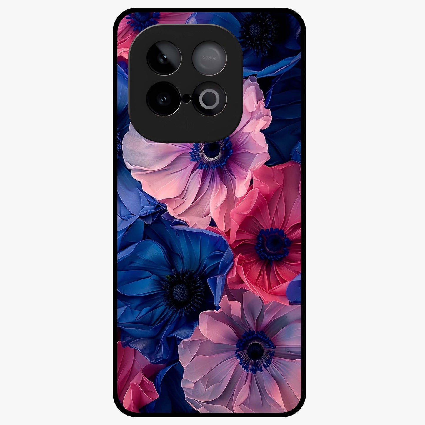 Flower Paper Art Pattern Glass Case showing flat back view with paper cut style floral artwork and glossy glass finish.