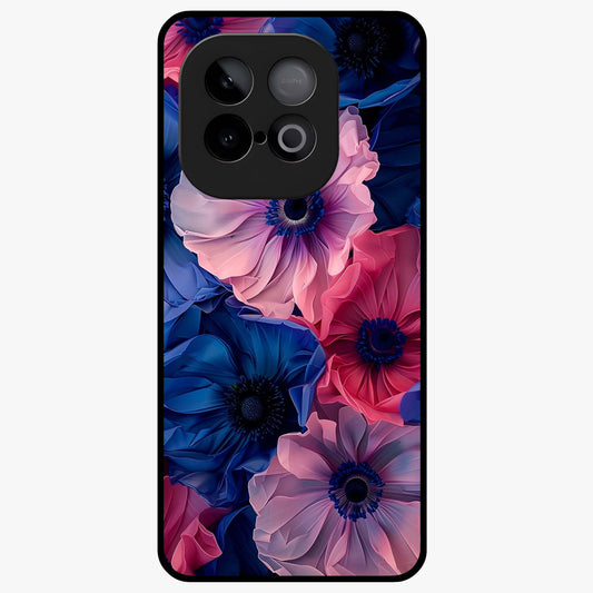 Flower Paper Art Pattern Glass Case showing flat back view with paper cut style floral artwork and glossy glass finish.