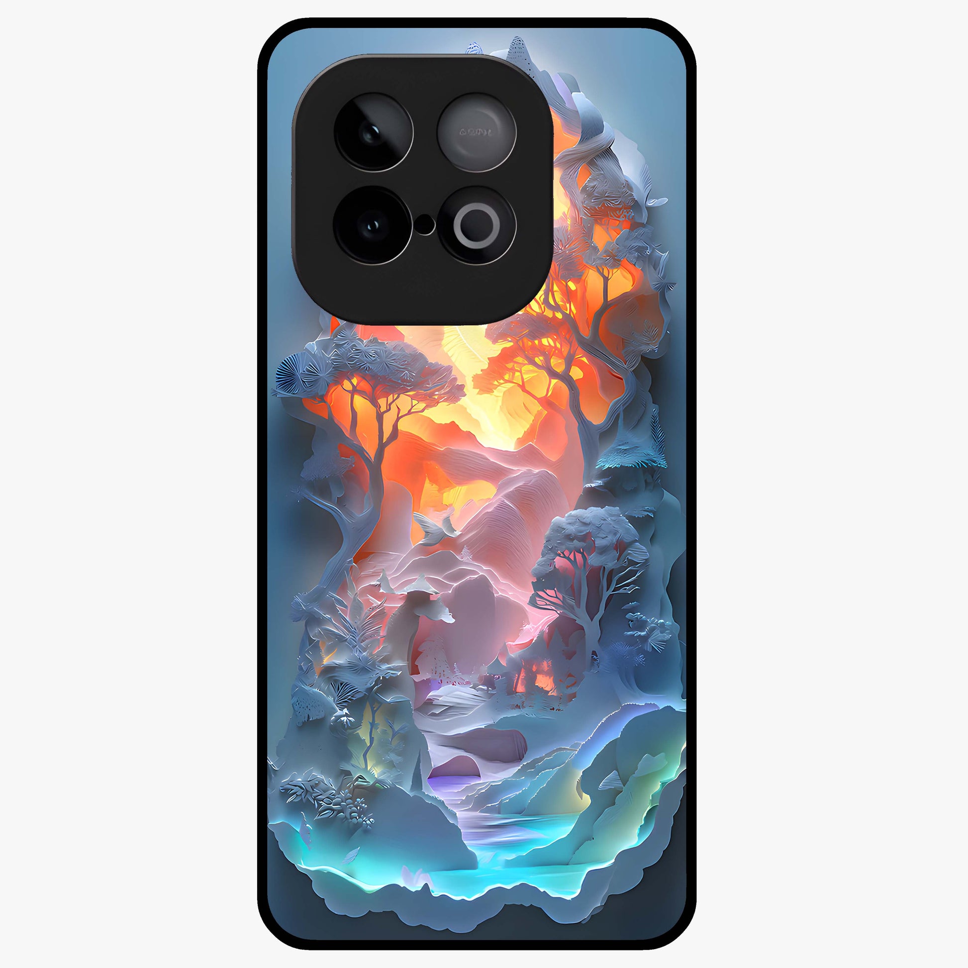 Glow Forest Portal Glass Case showing flat back view with glowing forest portal artwork and glossy glass finish.