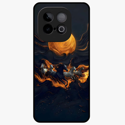 Golden Stallion Moonride Glass Case showing flat back view with majestic horse under moonlight artwork and glossy glass finish.