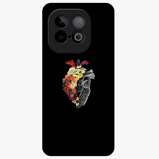 Heart With Flowers Glass Case showing flat back view with heart shaped floral artwork and glossy glass finish.