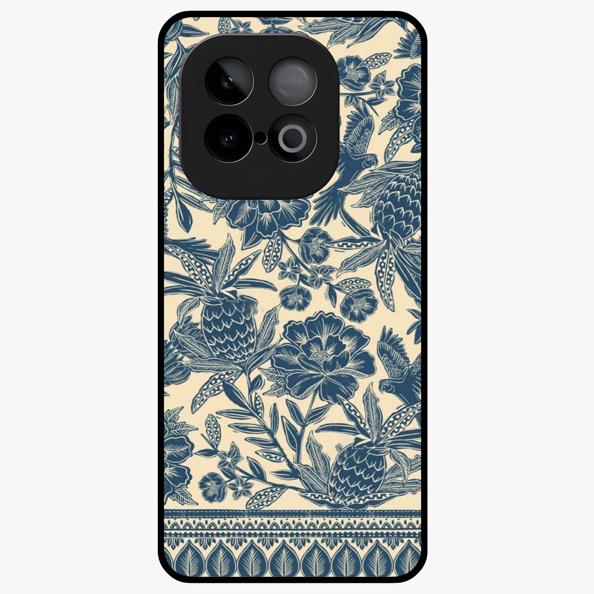 Heirloom Wild Bloom Glass Case showing flat back view with vintage inspired wild flower artwork and glossy glass finish.