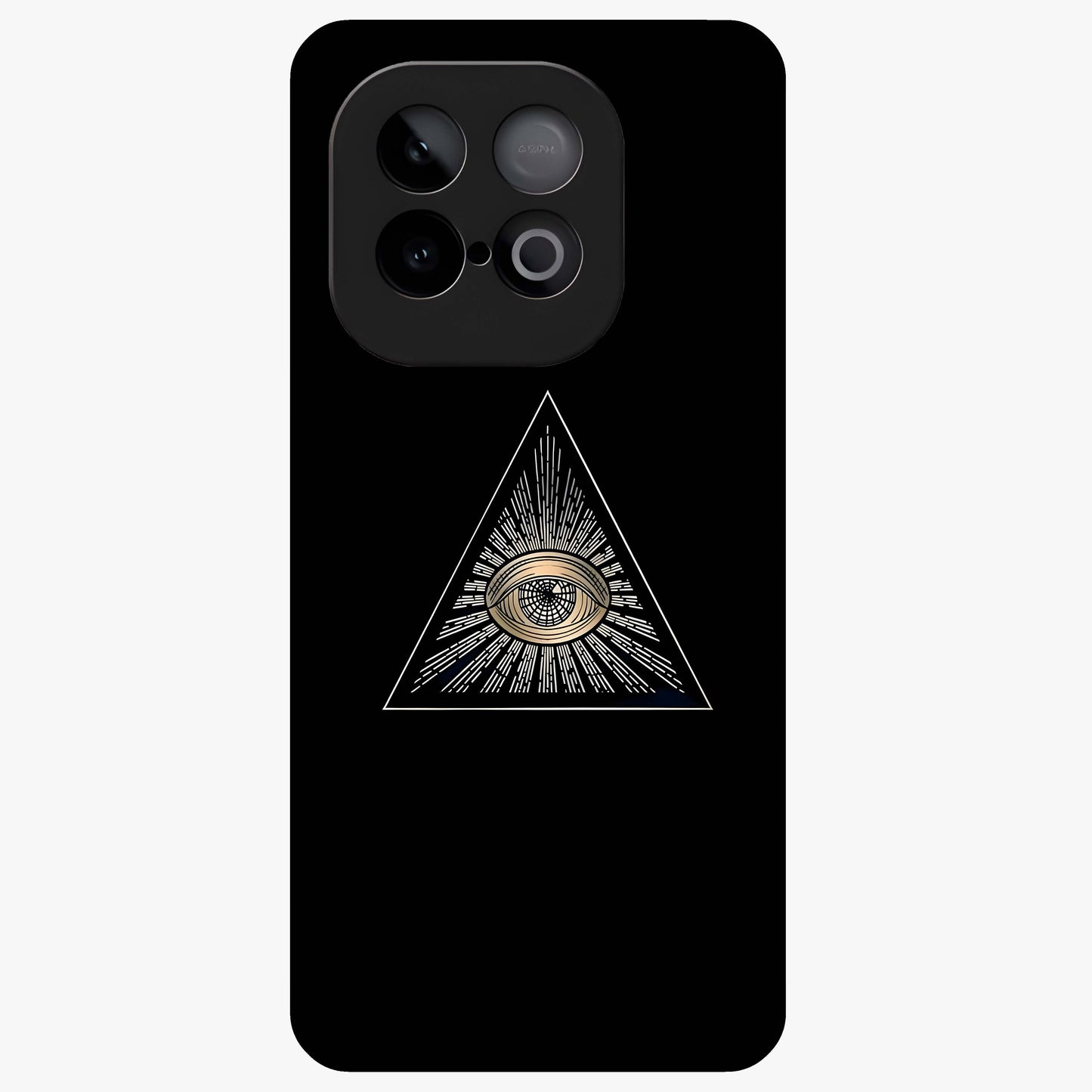 Illuminati Evil Glass Case showing flat back view with mysterious illuminati symbol artwork and glossy glass finish.