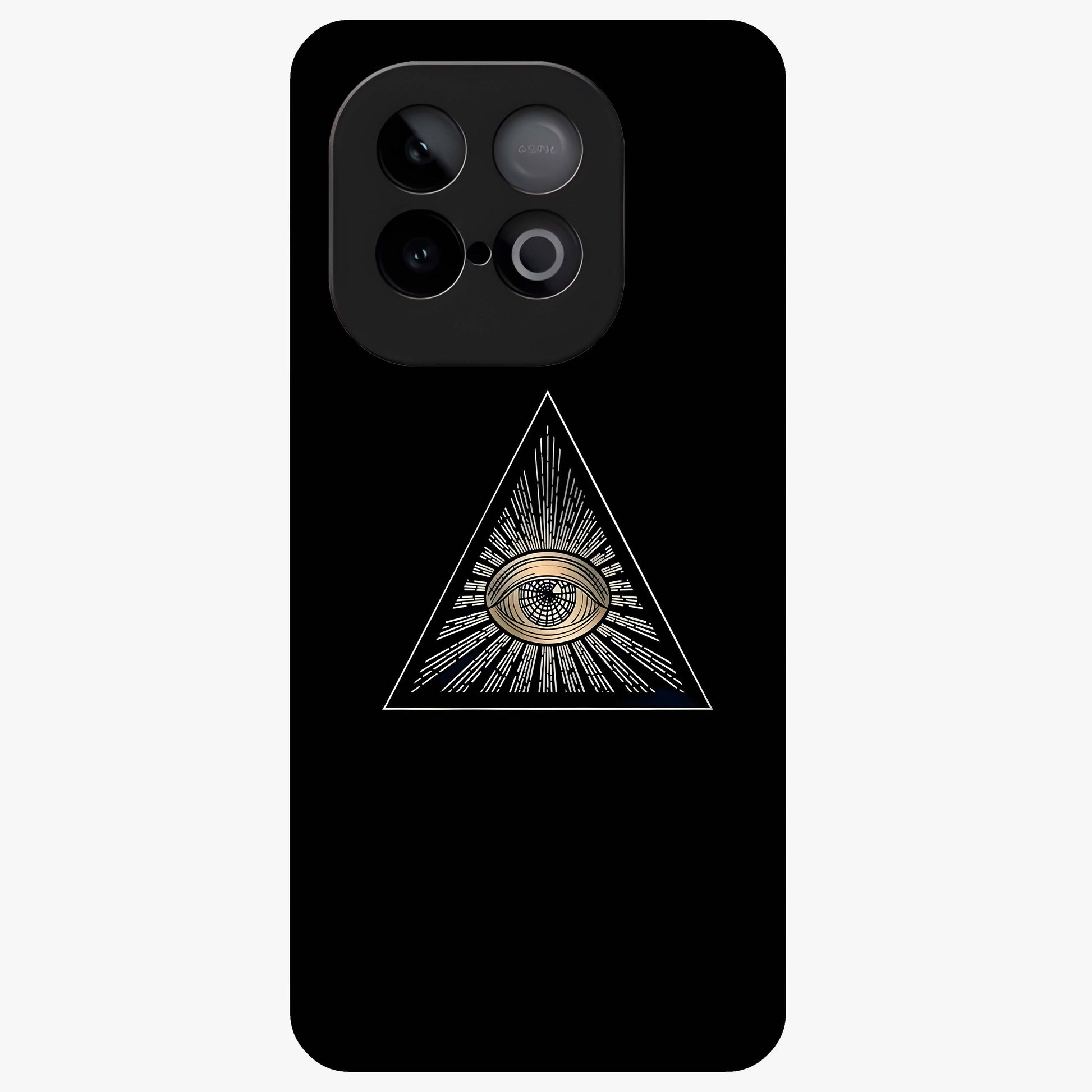 Illuminati Evil Glass Case showing flat back view with mysterious illuminati symbol artwork and glossy glass finish.