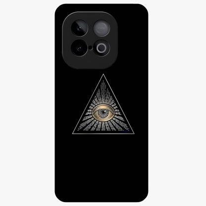 Illuminati Evil Glass Case showing flat back view with mysterious illuminati symbol artwork and glossy glass finish.