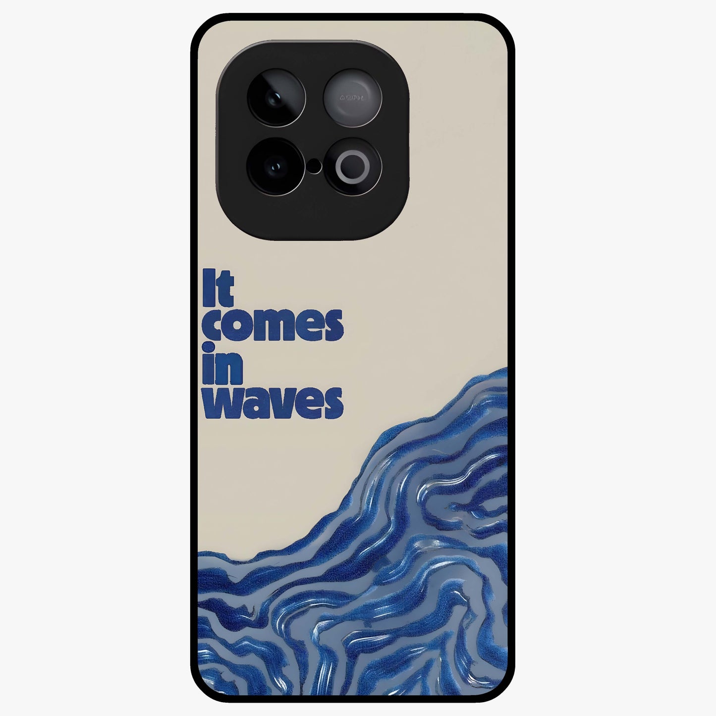 It Comes In Waves Quote Glass Case showing flat back view with inspirational wave themed quote artwork and glossy glass finish.