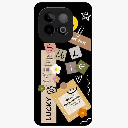 Lucky Aesthetic Collage Glass Case showing flat back view with trendy aesthetic collage artwork and glossy glass finish.