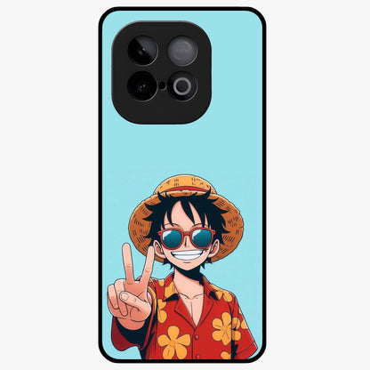 Luffy Summer Anime Vibe Glass Case showing flat back view with vibrant anime character artwork and glossy glass finish.