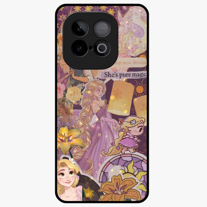 Magical Tangled Dream Glass Case showing flat back view with dreamy tangled artwork and glossy glass finish.