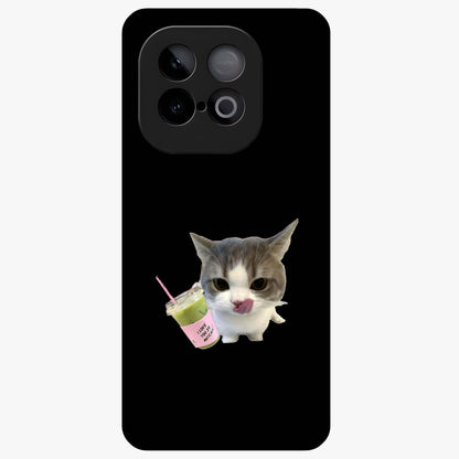 Matcha Cat Style Glass Case showing flat back view with cute matcha themed cat artwork and glossy glass finish.