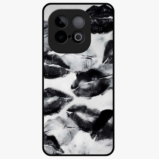 Midnight Kiss Marks Glass Case showing flat back view with lipstick kiss mark artwork and glossy glass finish.