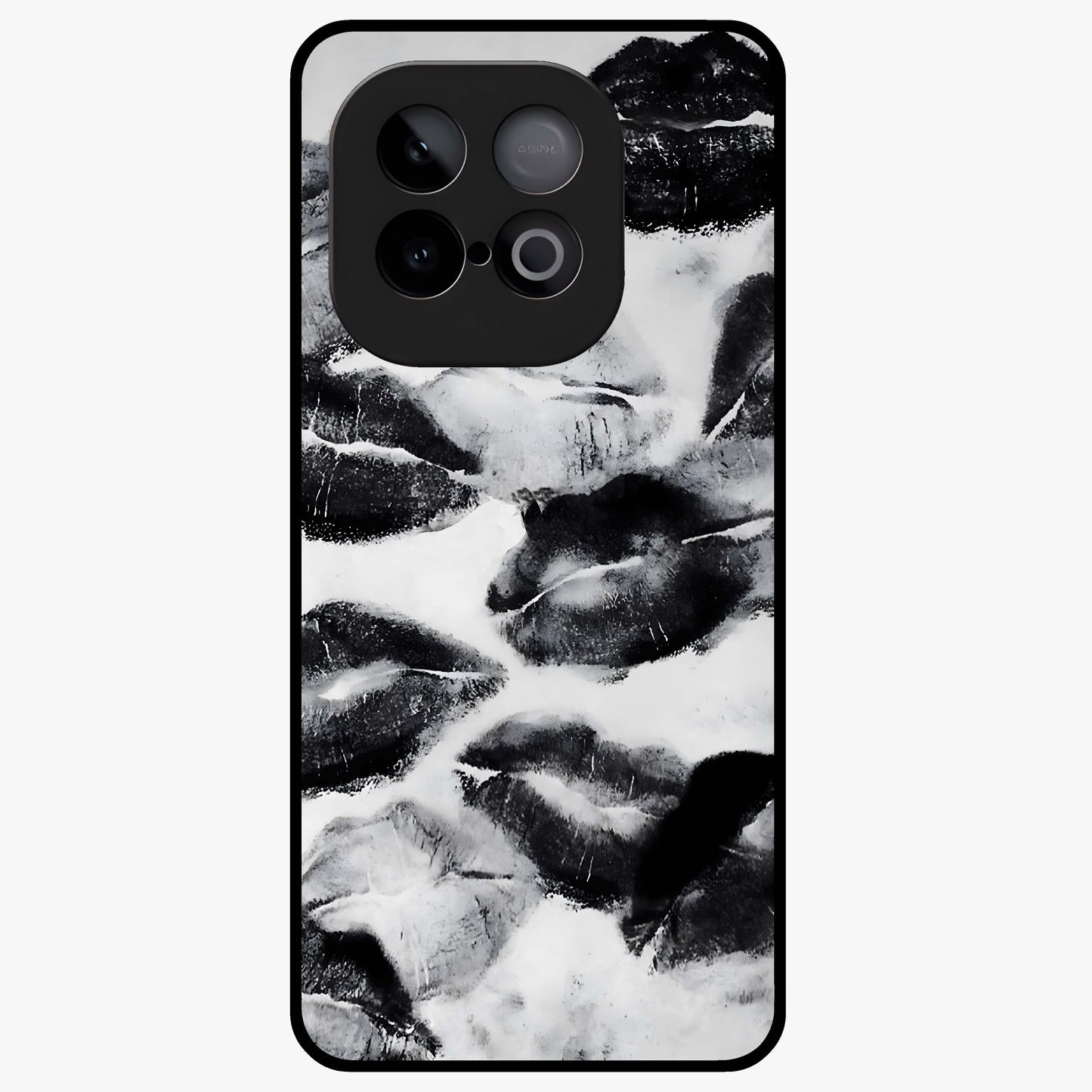 Midnight Kiss Marks Glass Case showing flat back view with lipstick kiss mark artwork and glossy glass finish.