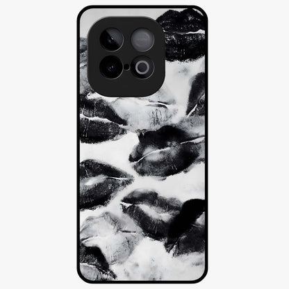 Midnight Kiss Marks Glass Case showing flat back view with lipstick kiss mark artwork and glossy glass finish.