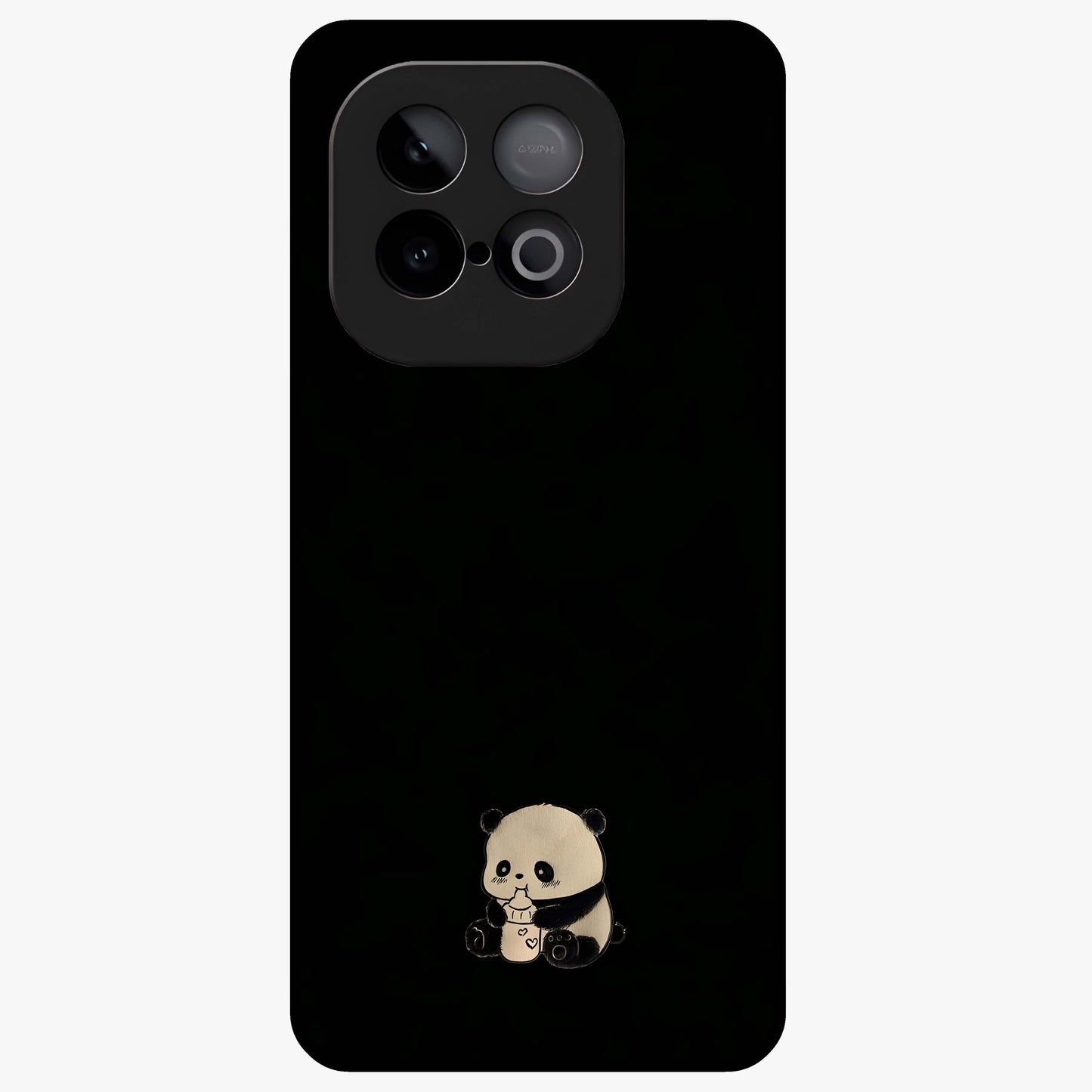 Midnight Panda Love Glass Case showing flat back view with cute panda themed artwork and glossy glass finish.